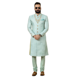 Stunning Sea Foam Banarasi Brocade Achkan for Men | Father-Son Combo | Pastel Sherwani | Grooms & Weddings | Jaipurio